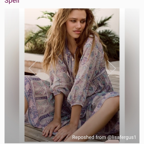 Spell Long Sleeve Dress in Purple and Cream - Picture 2 of 3